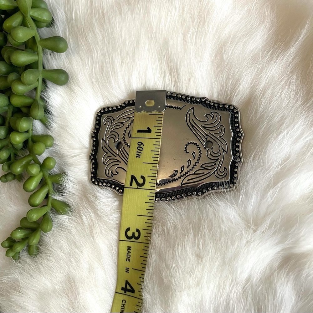 Belt Buckle Floral Silver & Black Rodeo Western - Picture 4 of 5